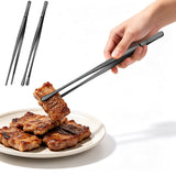 2PCS Kitchen Cooking Tongs Tweezers Stainless Steel Kitchen Round and Straight Head for Grilling Cooking Black