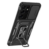Heavy Duty Case with Ring Stand for Samsung Galaxy Phones Black