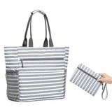 Large Foldable Sandproof Beach Tote Bag with Zipper Shoulder Bag Grey