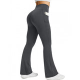 High Waist Yoga Pants Flare with Side Pockets for Daily Workout Wear Grey