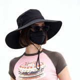 Foldable Wide Brim Outdoor Hat with Wind Strap for Fishing and Hiking Black