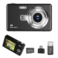 4K HD 1080P Digital Camera Retro Video Camera for Kids Beginners with 32GB TF Card Black
