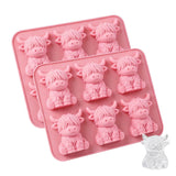 2 PCS 6 Cavity Silicone Highland Cow Ice Cube Molds Pink
