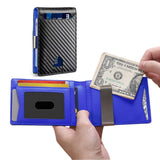 Mens Slim Leather Wallet – RFID Bifold Money Clip Front Pocket Card Holder Carbon Blue