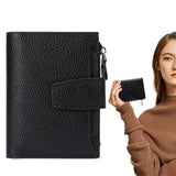 Genuine Leather Women's Wallet Short RFID Blocking Purse with Zipper Black