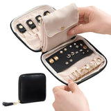 PU Leather Jewelry Organizer Bag Multi Compartment for Travel with Velvet Black