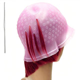 Hair Coloring Highlighting Dye Cap Frosting Tipping Reusable with Stainless Steel Hook Pink