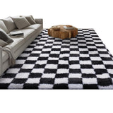 Checkered Rug for Living Room Modern Rug Washable Non-Slip for Home Aesthetic Decor Black