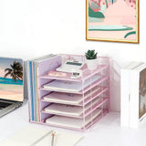Five Layer Desk File Organizer for Paper and Mail Sorting Pink