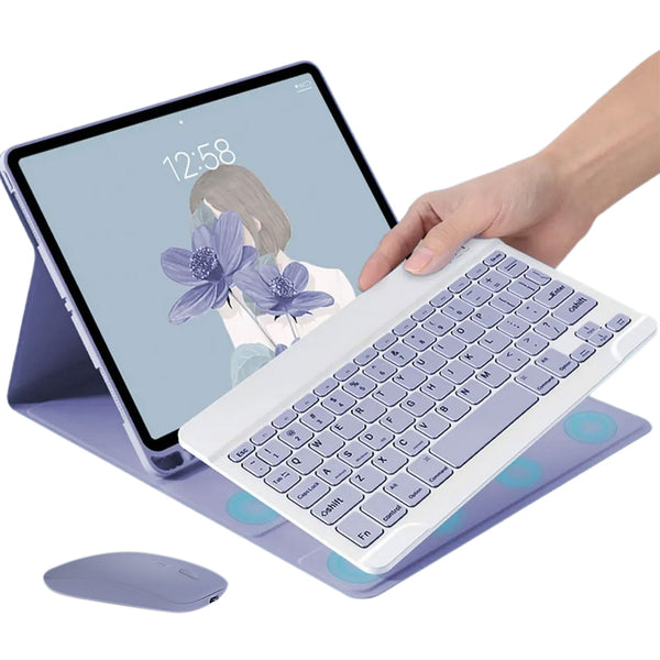 Wireless Bluetooth Keyboard with Keyboard Case and Mouse Compatible with iPad 11 (A16) 2025 And 10th 10.9(2022) Purple