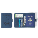 Passport Holder Protective Leather Cover Wallet With Secure Button Closure For Travel Essentials Blue