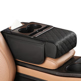 Car Armrest Cushion Organizer with Cup Holder Multi-Functional Center Console Pad Black
