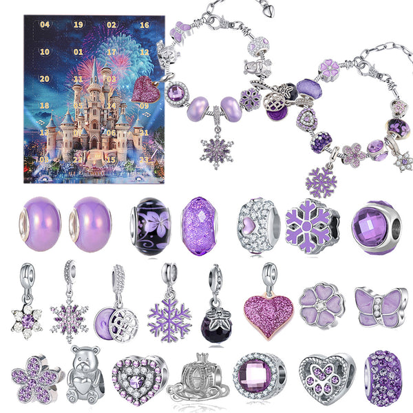 Advent Calendar Charm Bracelets for Girls – 24-Day Xmas Countdown Calendar Purple