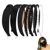 7-Piece Retro Pearl and Ribbon Hair Headband Set for Women Black Set