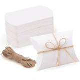 50 PCS Kraft Paper Pillow Gift Boxes with Ribbons for Weddings and Parties White