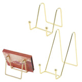 2Pcs Picture Frame Display Stands Photo Pedestal Art Plate Holders Golden