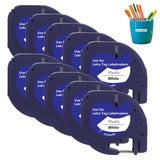 10PCS 12mm White on Black PET Label Tape Compatible with Dymo