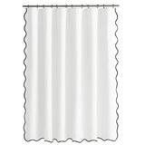 Shower Curtain Linen Textured with Hooks Wavy Edge Washable Waterproof White