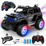 Remote Control Car with Color Lights Stickers Rechargeable Off Road Truck Black