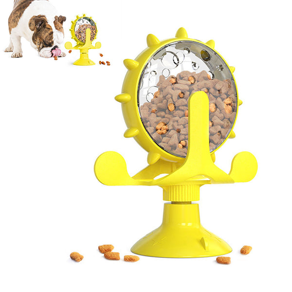 Interactive Pet Treats Dispenser Toy 360 Degrees Rotating Windmill Toy Slow Dog Cat Feeder Yellow