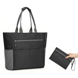 Large Foldable Sandproof Beach Tote Bag with Zipper Shoulder Bag Black