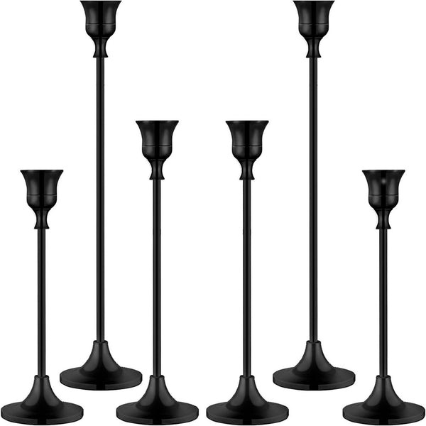 6PCS Vintage Candlestick Holder Set for Wedding Dinner Party and Home Decoration Black