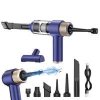 4-in-1 Handheld Car Vacuum Cleaner Portable Cordless Air Duster with LED Light for Car Home Office Blue