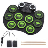 Roll Up Electronic Drum Kit Portable with Bluetooth and Dual Speakers Green