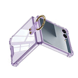 Case and Back Glass Protector Compatible With Samsung Galaxy Z Flip 8 7 with Ring Stand Light Purple