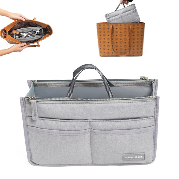Multi-Pocket Handbag Insert Liner Tote Travel Makeup Purse Pouch Organiser Grey