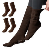 2 Pair Non-Slip Grip Socks for Yoga & Pilates Coffee Brown