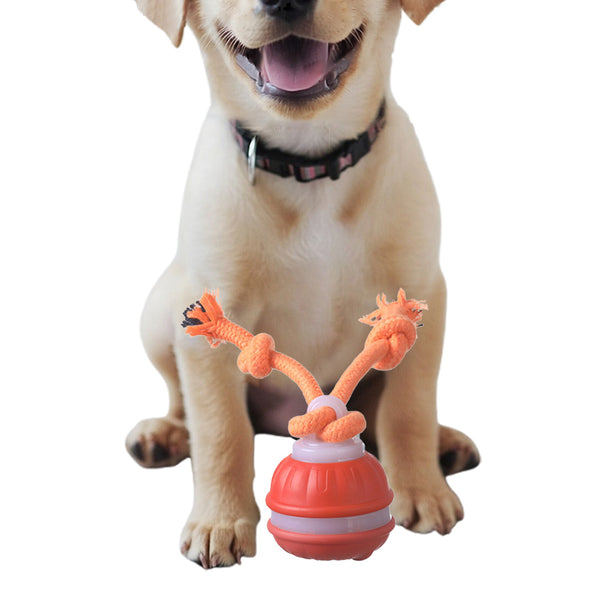 Interactive Rolling Dog Ball Toys Touch Activated Squeaky Dog Toy with Rope for Small Dogs Puppy Orange