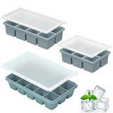 3PCS Large Ice Cube Trays Silicone Ice Cube Trays Huge Square Ice Cubed Tray for Whisky and Cocktail Blue