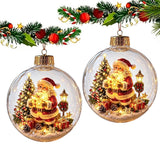 2 PCS 8cm Clear Plastic Fillable Christmas Ball Ornaments Santa