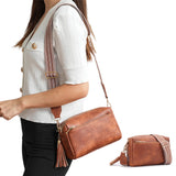 Crossbody Purse for Women Zipper Cell Phone Handbag with Adjustable Guitar Strap Brown