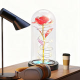 Eternal Rose Night Light in Glass Dome with LED for Bedroom Home Decor Red