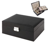 Jewelry Organizer Case Box Holder Storage Earring Ring Velvet Display Leather Black