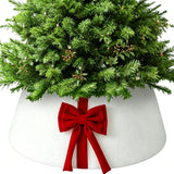 Christmas Tree Skirt Collar with Bow for Stand and Wire Cover White