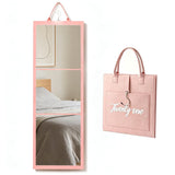 Foldable 3-Panel Full Length Mirror with Handle for Makeup Dance Practice Pink