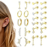 12 Pairs Studs and Hoops Set Earrings Fashion Cartilage Stackable Jewelry for Women Gold