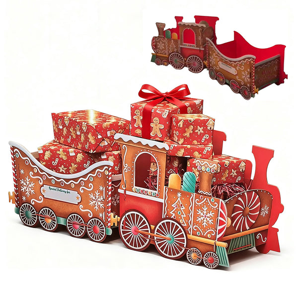 Santa Gift Train Christmas Cardboard Gift Box – Present Holder Home Decoration Style 2