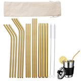 17Pcsk Reusable Stainless Steel Metal Straws with Cleaning Brushes and Pouch Gold