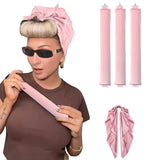 Heatless Overnight Curlers Set No Heat Curling Headband with Rods for Long Hair Pink