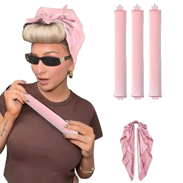 Heatless Overnight Curlers Set No Heat Curling Headband with Rods for Long Hair Pink