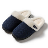 Warm Knit House Slippers for Women Comfy Slippers Indoor Outdoor Soles Dark Navy