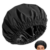 Reusable Polyester Satin Shower Cap Double-Layer Water-Resistant for Women Black