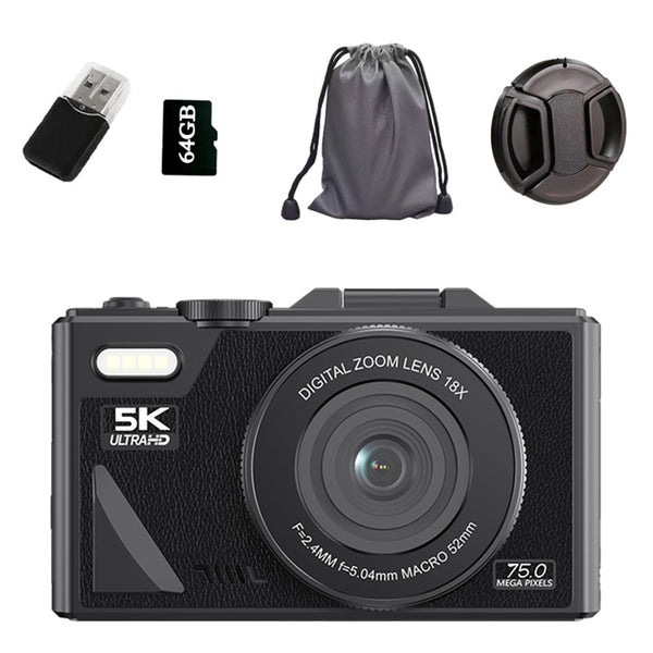 5K Digital Camera WiFi Vlogging Camera with 180 Degree Flip Screen Black