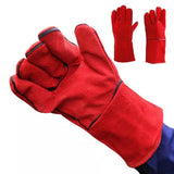 Double Layer Leather Welding Gloves Heat Resistant Fireproof Protective Safety Gloves Red