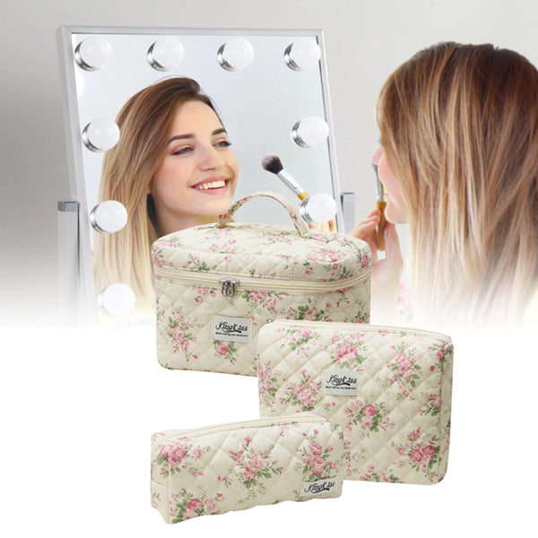 3Pcs Set Travel Makeup Bags Cosmetic Bag Aesthetic Floral Toiletry Organizer Bags Style 4