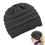 Women's High Bun Ponytail Hat Cable Knit Winter Beanie for Girls Grey